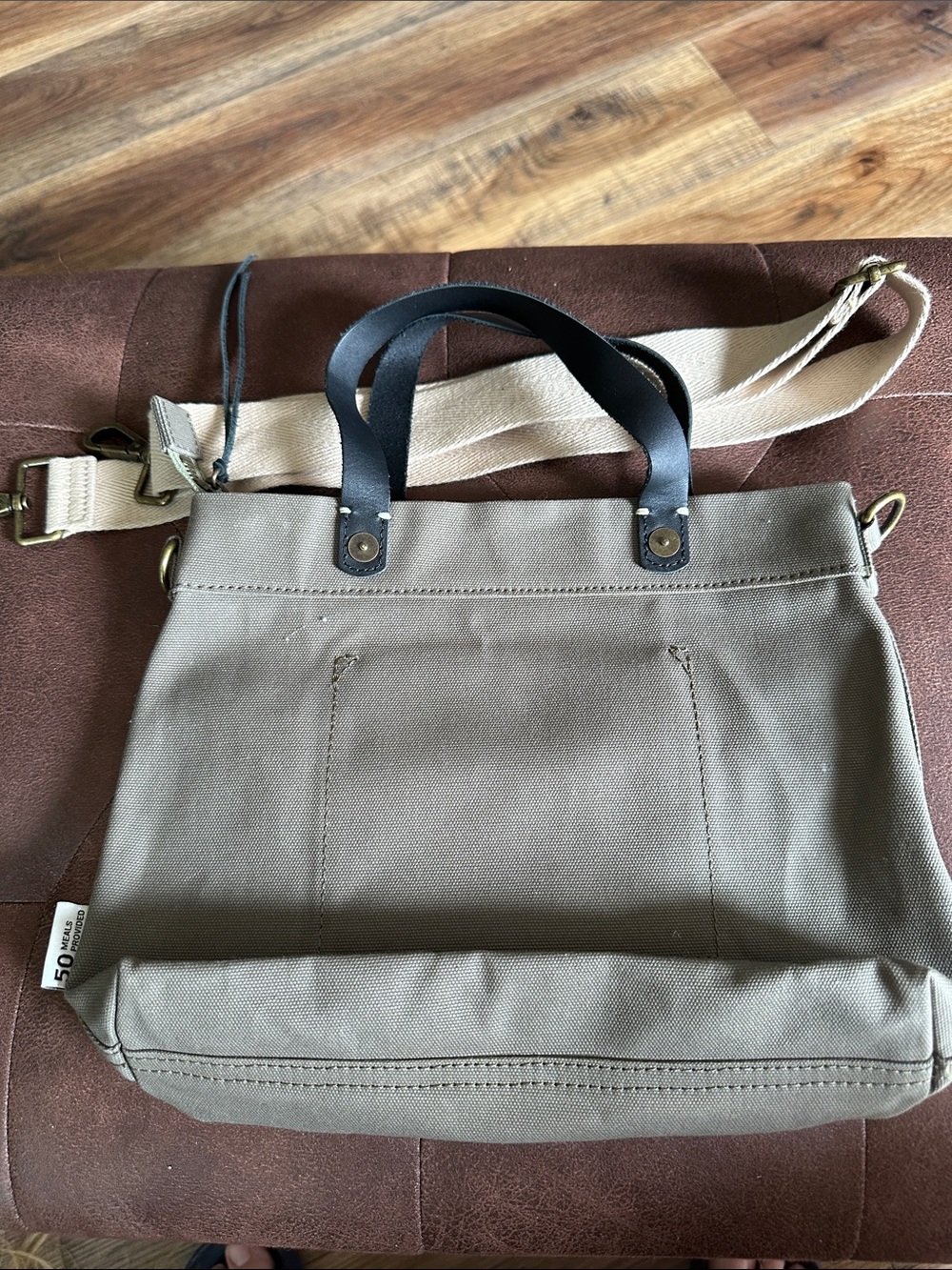 FEED Canvas Crossbody Tote Bag in Olive - Picture 2 of 3